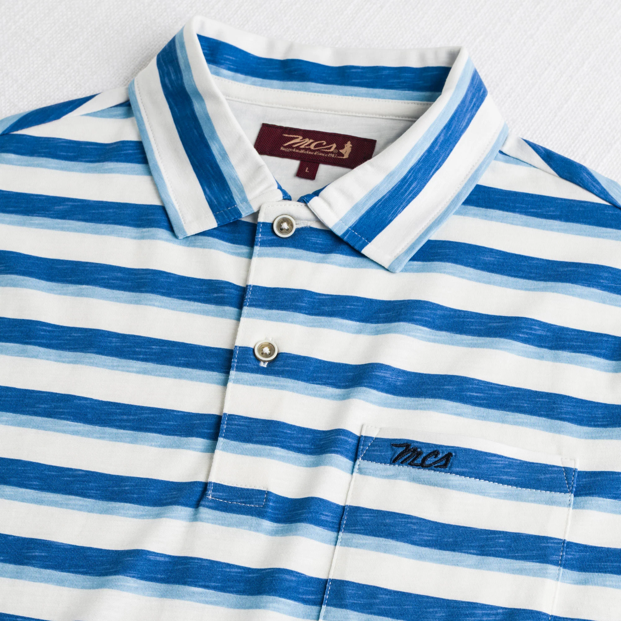 Polo 100% cotone jersey slub a righe - Sky Blue Stripe - Image 3